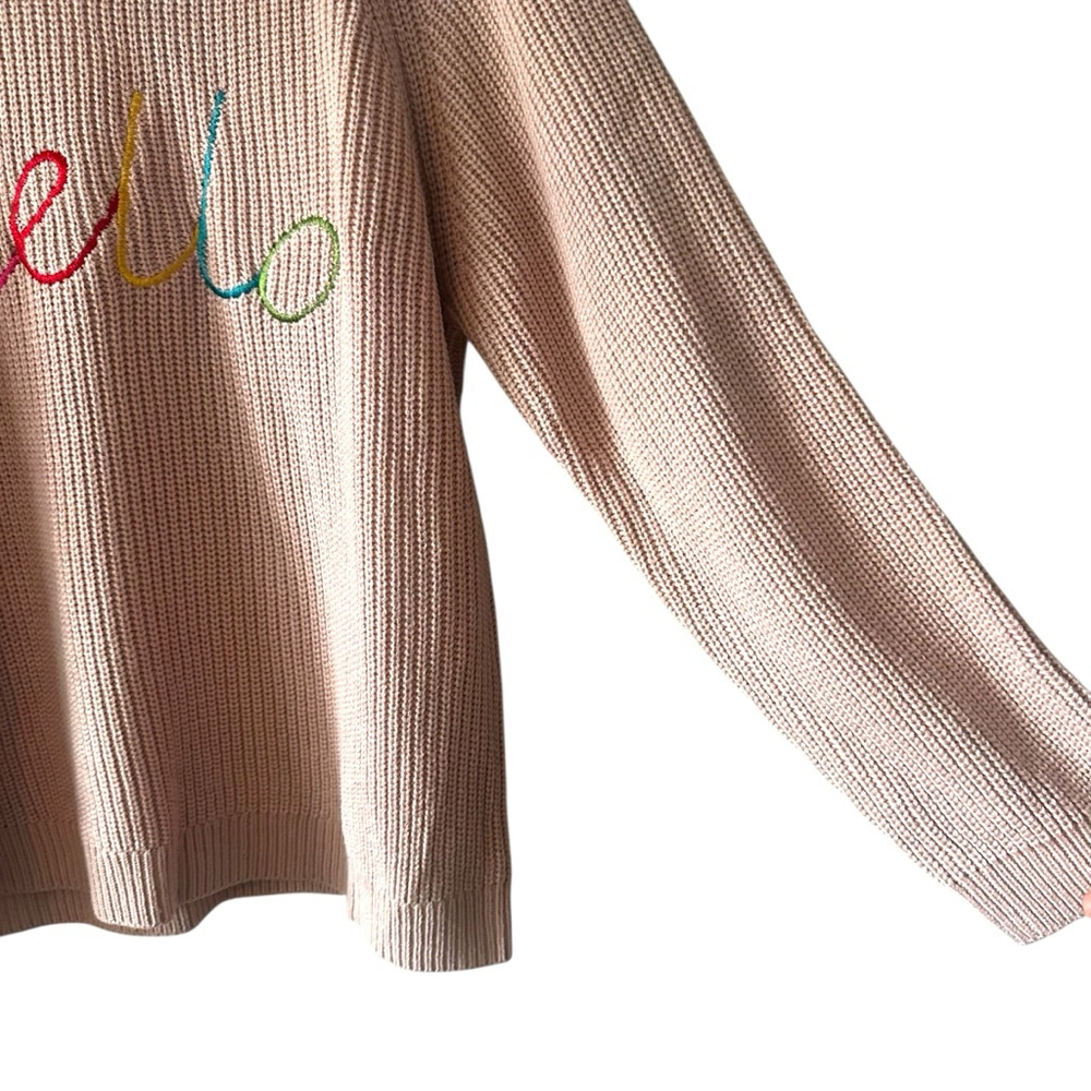 AnnieWear Pink Knit Sweater “Hello” Graphic Pullover Rainbow Letters - Picture 5 of 10